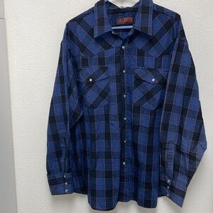 Canyon Guide Outfitters Men’s 3X Blue Plaid Western Snap Button Up Shirt